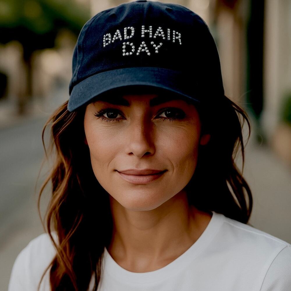 Port Authority Woman’s Adjustable Black Cap Bad Hair Day in Rhinestones